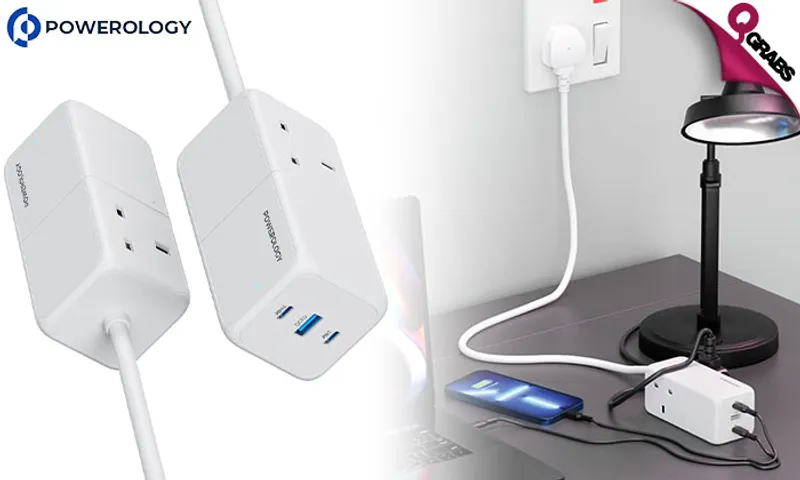Powerology 65W Power Strip with Dual Power Sockets!